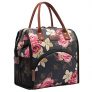 Insulated Lunch Box Wide-Open  Tote Bag, Black/Peony