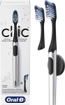 Oral B Clic Manual Toothbrush, Chrome Black, with 2 Replaceable Brush Heads and Magnetic Holder