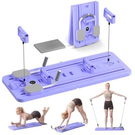 Portable Pilates Reformer Machine – Auto-Rebound Pilates Board with Abdominal Core Trainer & Full Body Workout
