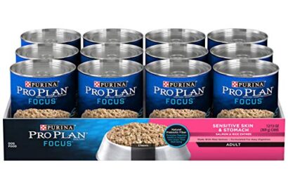 Purina Pro Plan Wet Dog Food, Sensitive Skin & Stomach, Salmon & Rice 369g can (12 pack)