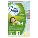 Puffs Plus Lotion Facial Tissue, 4 Family Boxes, 124 Facial Tissues per Box