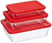 Pyrex 6 Piece Bakeware/Cookware Set with Red Plastic Covers