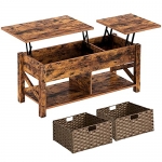 Rolanstar Coffee Table, Lift Top Coffee Table with Rattan Baskets and Hidden Compartment