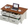 Rolanstar Coffee Table with Storage, Rustic Coffee Table with Drawers and Open Shelf, White