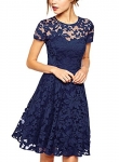 Ruiyige Womens O-Neck Short Sleeve Floral Lace Mini Party Evening Cocktail Dress