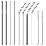 Stainless Steel Drinking Straws Set of 8 with 2 Cleaning Brushes