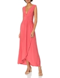 Star Vixen Women’s Sleeveless Surplice Tulip Skirt Empire Band Maxi Dress, Coral