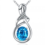 Sterling Silver and Swiss Blue Natural Topaz Gemstone Pendant Necklace