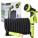 Sunflora 50 ft Expandable Garden Hose + Bonus 10 feet with Solid Brass Fittings and 9 Patterns Spray Nozzle