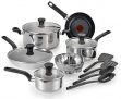 T-Fal Simply Cook 14-Piece Stainless Steel Cookware Set – Silver