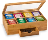 Tea Organizer Bamboo Tea Box with Small Drawer 100% Natural Bamboo