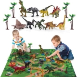 TEMI Dinosaur Toy Figure w/ Activity Play Mat & Trees