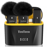 TeoTeeo 2pcs Wireless Lavalier Microphone for iPhone iPad with Charging Case