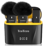 TeoTeeo 2pcs Wireless Lavalier Microphone for iPhone iPad with Charging Case