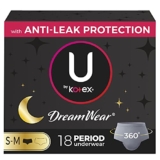 U by Kotex Dreamwear Overnight Period Underwear, Small/Medium, 18 Count