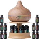 Ultimate Aromatherapy Ultrasonic 300ml Diffuser & Top 10 Therapeutic Grade Essential Oils Set w/Rotating Display Stand