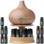 Ultimate Aromatherapy Ultrasonic 300ml Diffuser & Top 10 Therapeutic Grade Essential Oils Set w/Rotating Display Stand