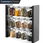 Spice Rack Stand with 12 Clear Glass Jar Bottles