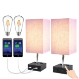Ltteny Nightstand Lamp 3-Way Touch Control Dimmable with 2 USB Charging Ports 2 AC Outlets (Pink, 2pcs)
