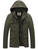 WenVen Men’s Hooded Cotton Military Jacket, Military Green