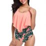 Womens Floral Printed Ruffle High Waisted Bikini Set, Pink/Monstera