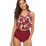Womens Floral Printed Ruffle High Waisted Bikini Set, Red Flowers