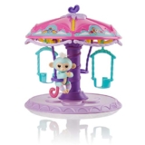 WowWee Fingerlings Playset: Twirl-A-Whirl Carousel with 1 Fingerlings Baby Monkey – Abigail (Light Blue with pink Glitter)