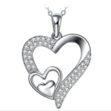 ZHULERY 925 Sterling Silver Cubic Zirconia Three Heart Pendant Necklace