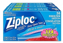 Ziploc Freezer Bags with Double Zipper Seal and Easy Open Tabs, Medium, 102 Count