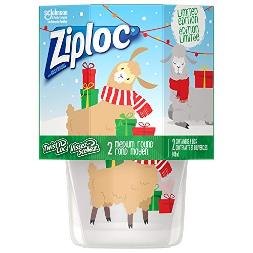 Ziploc Twist n Loc Food Storage, Holiday Designs, Medium Round, 2 Count