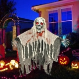 Creepy Skeleton with LED Light-up Eyes Shrilling Sound Motion Activated Halloween Decor Outdoor 